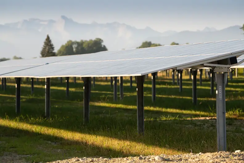 Ground-mounted solar power plant developped by Total Quadran, located in Morein, Pyrénées Atlantique-France.