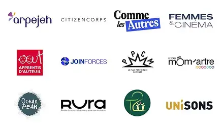 arpejeh - CitizenCorps - Comme les Autres - Femmes & Cinéma - Apprentis d'Auteuil - Join Forces - PPCM Le Plus Petit Cirque du Monde - Réseau Môm'artre - Ocean Peak - Rura - T2C - Uni'Sons