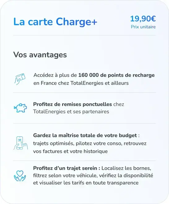 Infographie détaillant les offres de charge+, voir ci-dessous la description détaillée