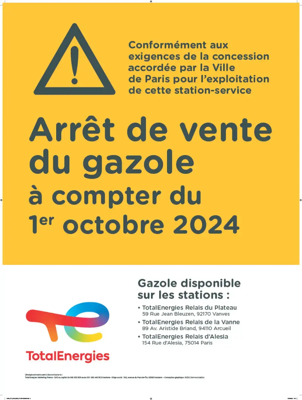 Arrêt de vente du gazole à compter du 1er octobre 2024 - MARECHAL LECLERC