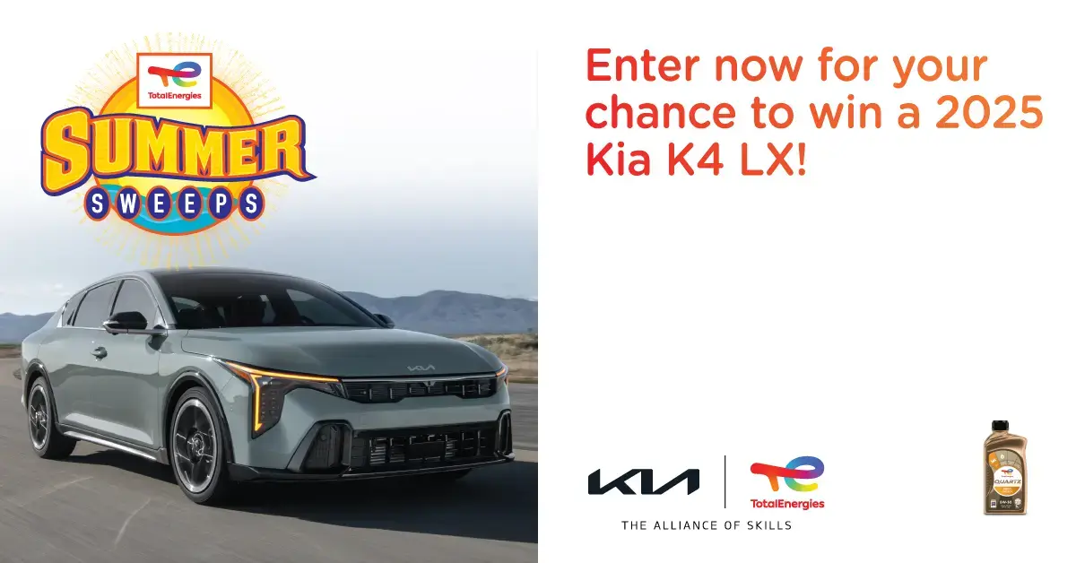 Win a 2025 KIA K4 with TotalEnergies Summer Sweeps and Quartz Engine oil 