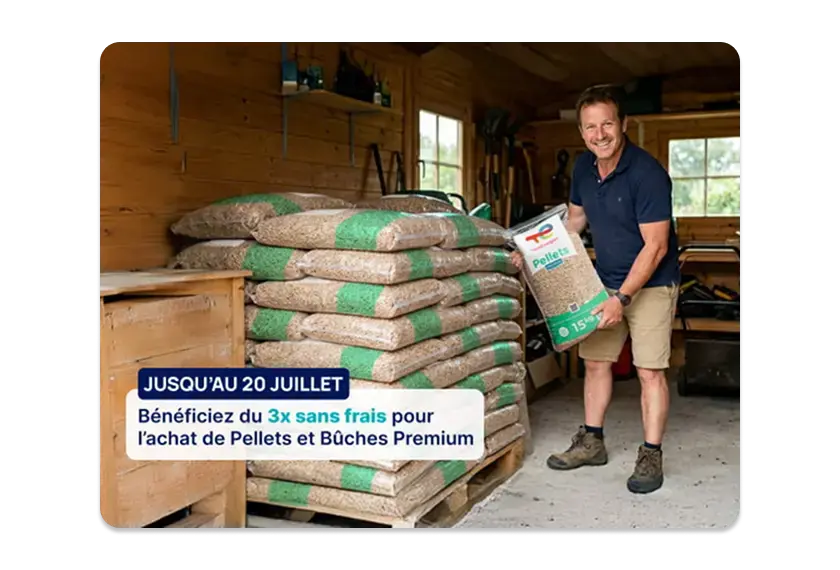 Jusqu'au 20 juillet bénéficiez du 3x sans frais pour l'achat de pellets et bûches premium