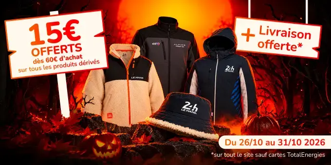 Image - Offre E-Boutique : Du 26/10/2026 au 31/10/2026, bénéficiez de 15 euros offerts dès 60 euros d'achat sur tous les produits dérivés + livraison offerte sur tout le site sauf cartes TotalEnergies