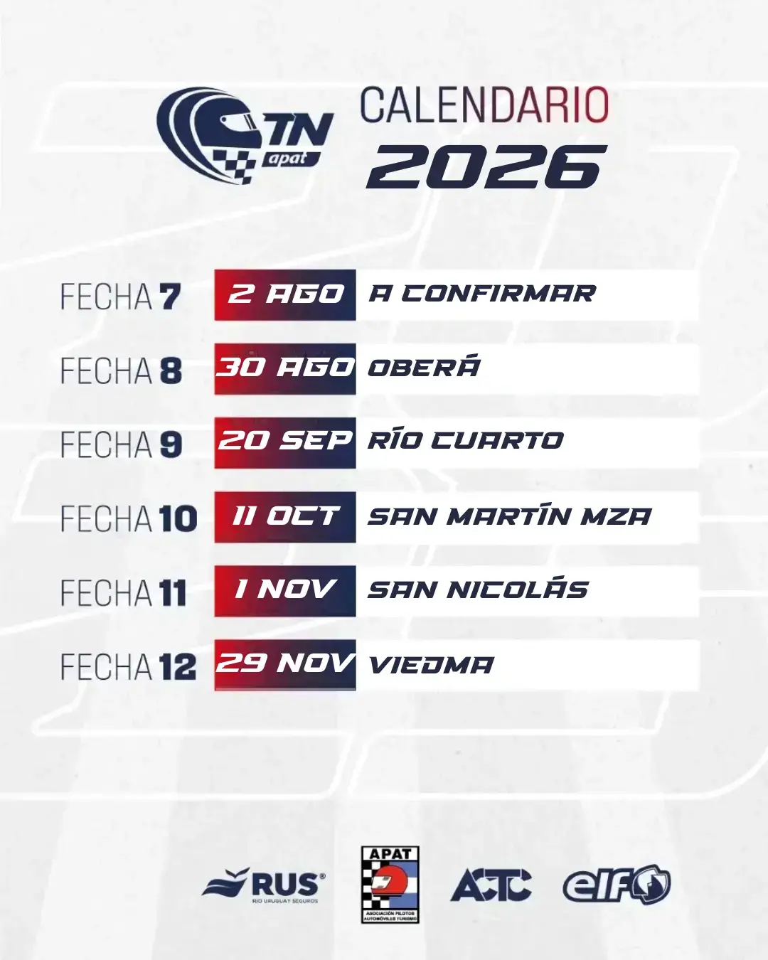 Calendario del TN 2026