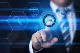 Man pressing button on virtual screen - ISO