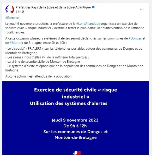 Exercice de sécurité civile le 9 novembre 2023