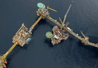Aerial shot of the Dan offshore platform in the North Sea