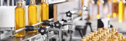 Quality - glass bottles on production line