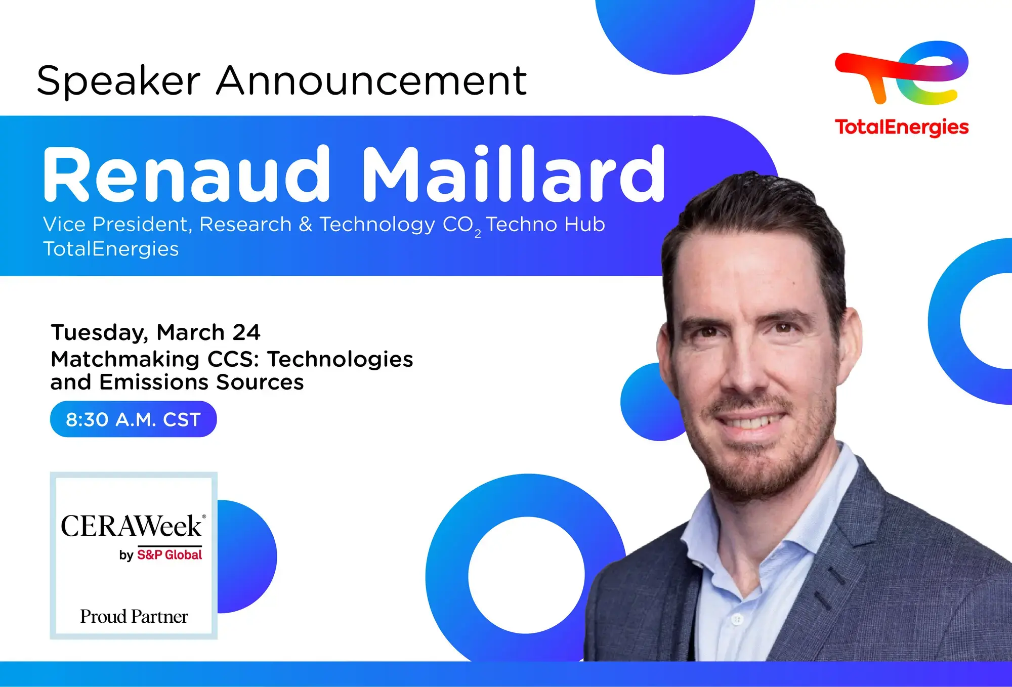 CERAWeek website banner with Renaud Maillard