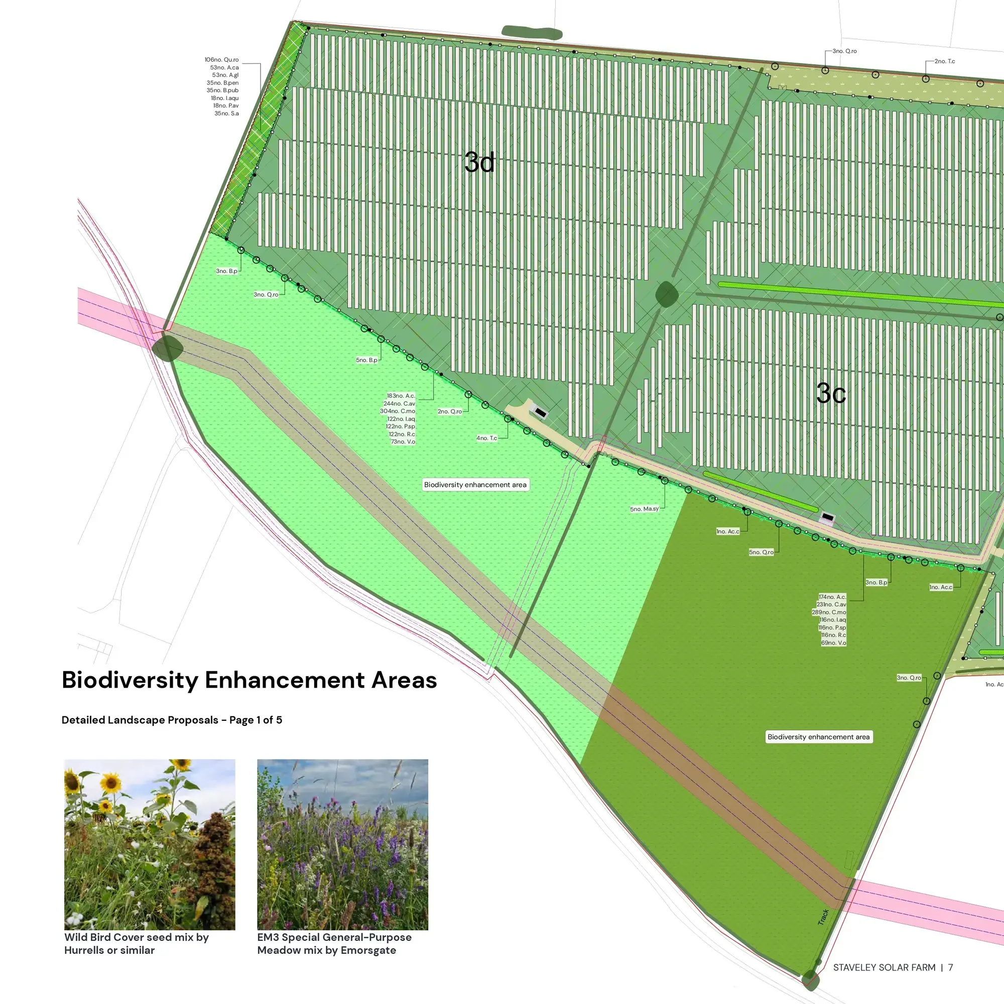 Map of biodiversity enhancements to the Staveley Solar Farm