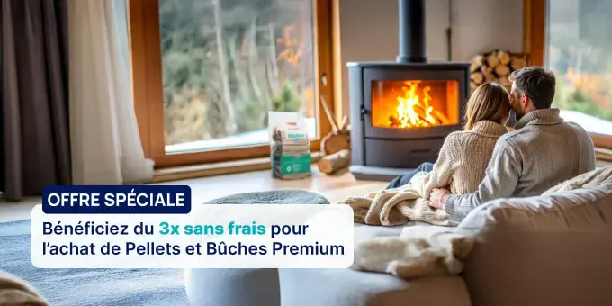 Offre spéciale, bénéficiez du 3x sans frais pour l'achat de pellets et bûches premium