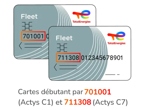 Cartes débutant par 701001 (Actys C1) et 711308 (Actys C7)