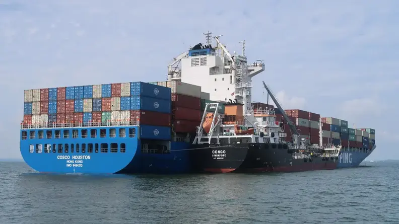 TotalEnergies Marine Fuels refuelling of a COSCO Shipping Lines containership with sustainable marine biofuel