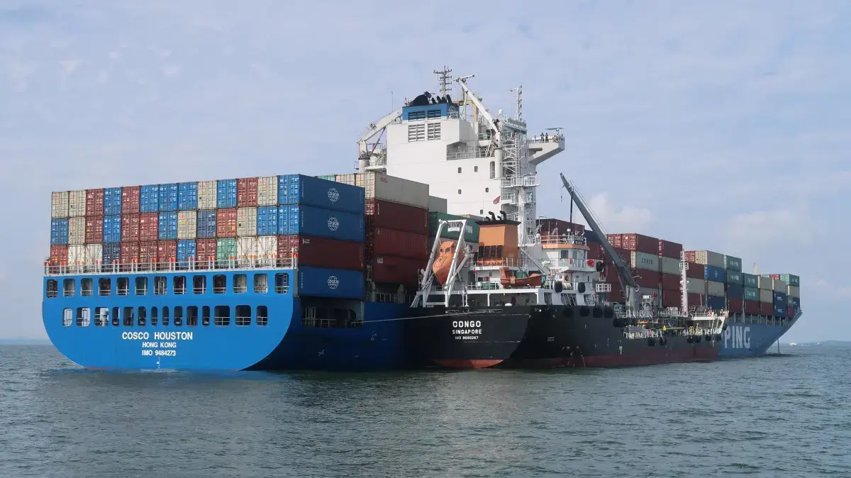 TotalEnergies Marine Fuels refuelling of a COSCO Shipping Lines containership with sustainable marine biofuel