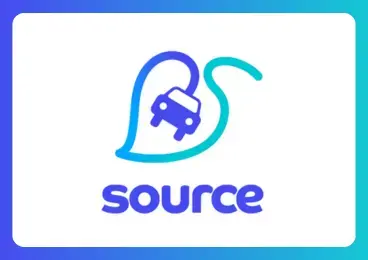 Source brand logo of a car surrounded by a charging cable in the shape of a leaf