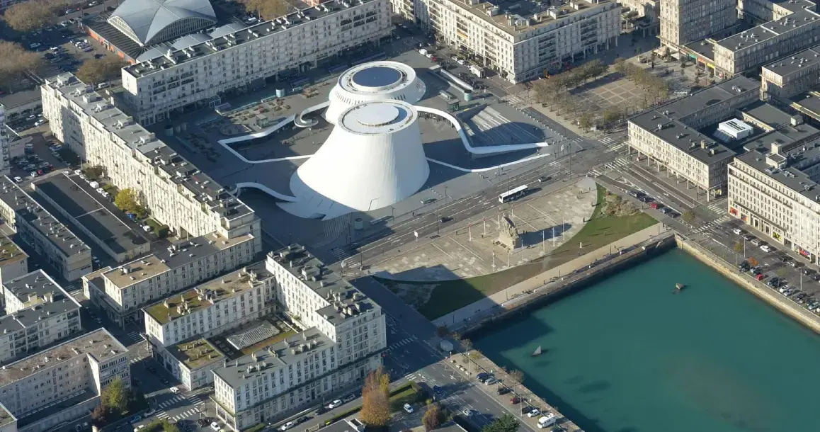Aerial view of the volcano of the city of Le Havre by Colombe Niemeyer