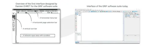 Evolution of GRIF 's interface, on the left : the first design imagined by Damien Ehret, on the right : GRIF 's interface today.