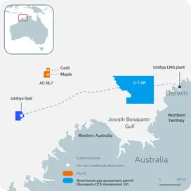 map of Ichthys LNG project by TotalEnergies and INPEX