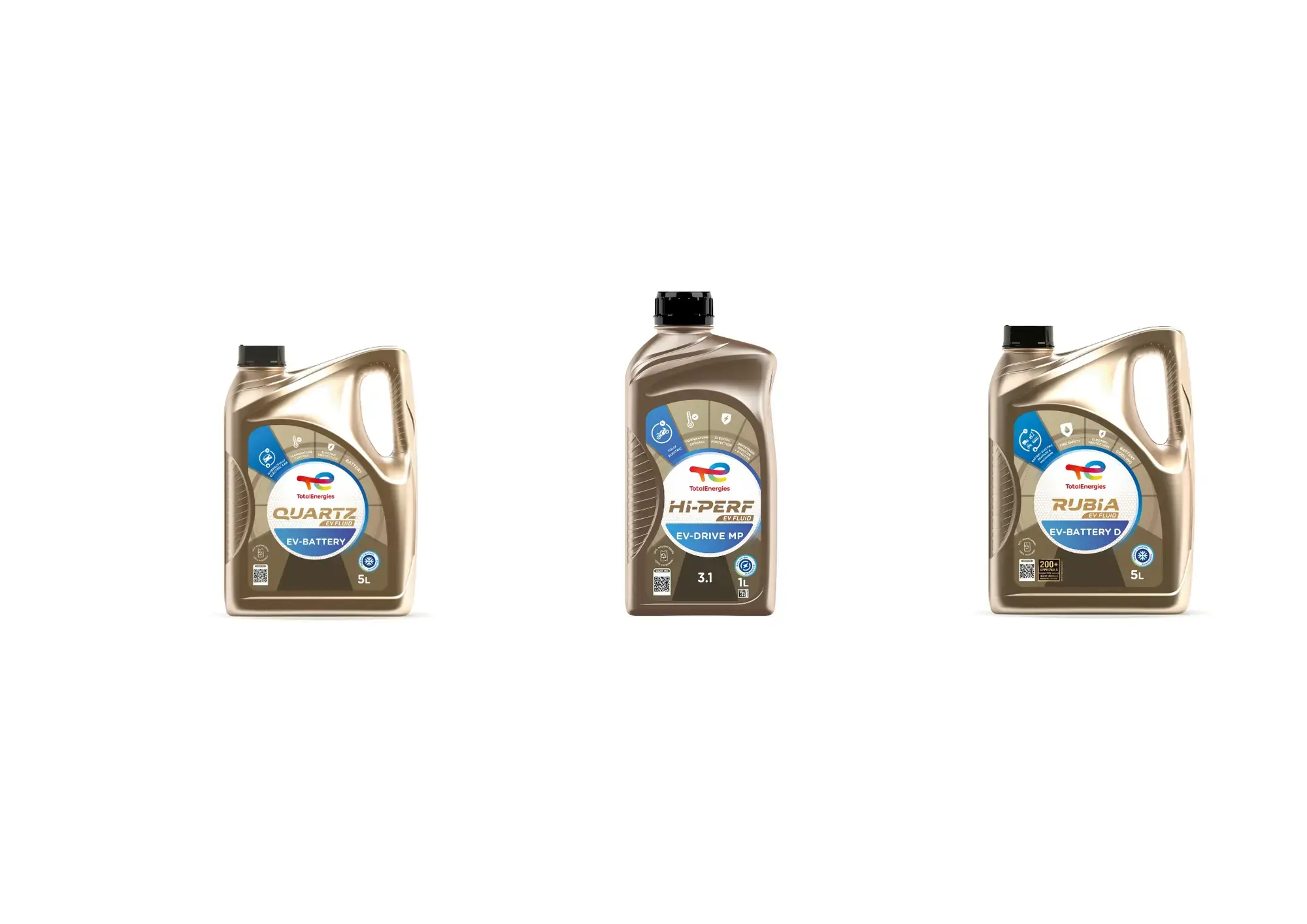3 packshots from the EV Fluid range