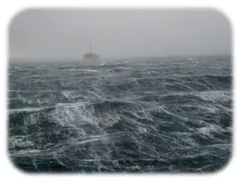 North sea oil platform in rough seas