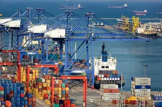 Cargo ship entering port of Singapore