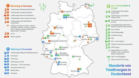 Karte mit Standorten von Totalenergies