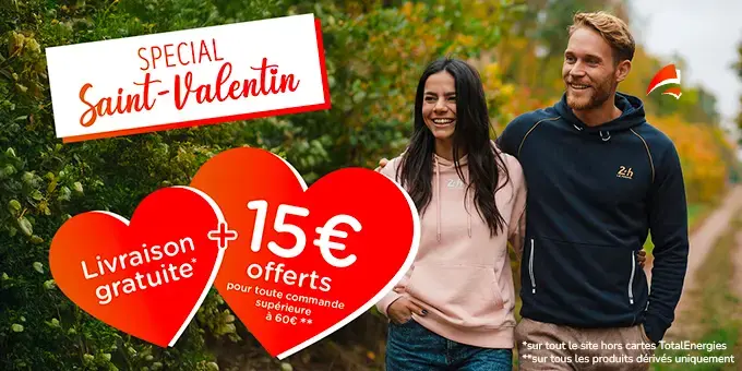 Special Saint-Valentin, livraison gratuite + 15 euros offerts pour toute commande supérieur à 60 euros