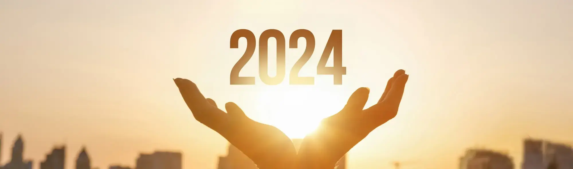 2024 in hands with sunset