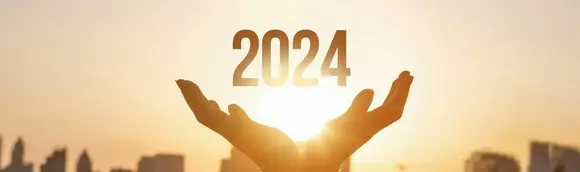 2024 in hands with sunset