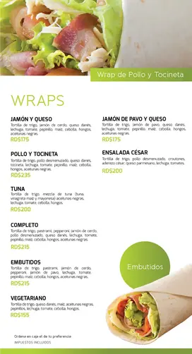 Menú wraps Tiendas Bonjour