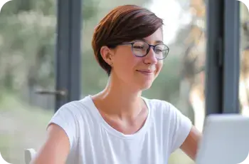 Woman working on a text document