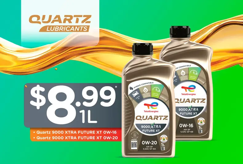 Get 1 Liter of Quartz 9000 Future XT 0W-16 or 0W-20 engine oil for only $8.99 each. 