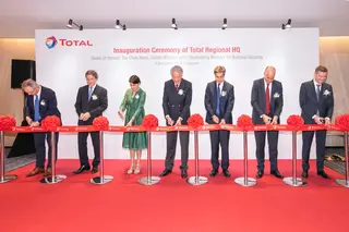 The inauguration ceremony was officiated by (from right to left) Benoit Roulon, ManagingDirector, Total Trading Asia; Christian Cabrol, President & CEO, Total Oil Asia Pacific / Country Chair Singapore;His Excellency, Marc Abensour, Ambassador of France t