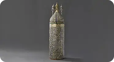 Torah Tik, Baghdad, 1847 Silver embossed, partially gilded, coral H. 92.5 x D. 27 cm Tel Aviv, private collection William L. Gross