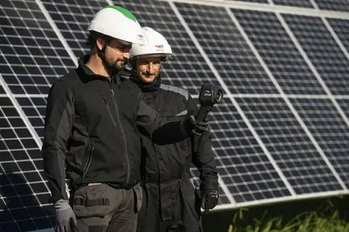 Ground-mounted solar power plant developped by Total Quadran, located in Morein, Pyrénées Atlantique-France.