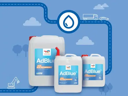 AdBlue canisters 5l, 10l and 20l on blue background