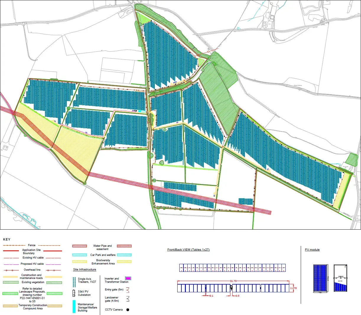 Detailed site layout plan of Staveley Solar Farm