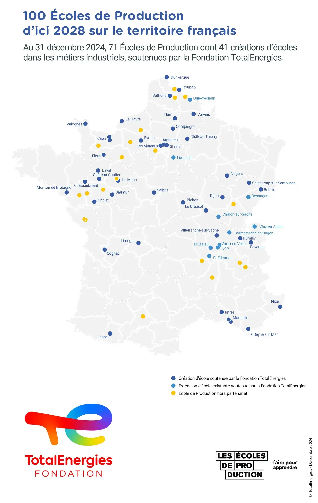 Carte "100 écoles de production", voir description détaillée ci-après
