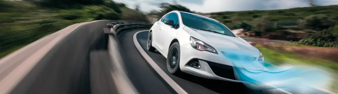 car on highway with cooling flow