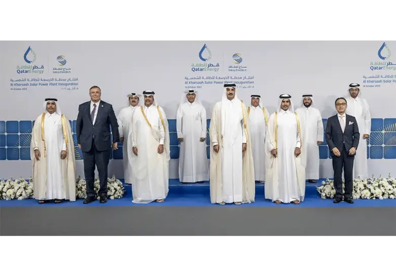 inauguration of Al Kharsaah solar power plant developed by TotalEnergies and its partners QatarEnergy, and Marubeni by His Highness Sheikh Tamim bin Hamad Al Thani and Patrick Pouyanne