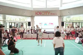 playing badminton at 3V3 TotalEnergies X Li-Ning Cup