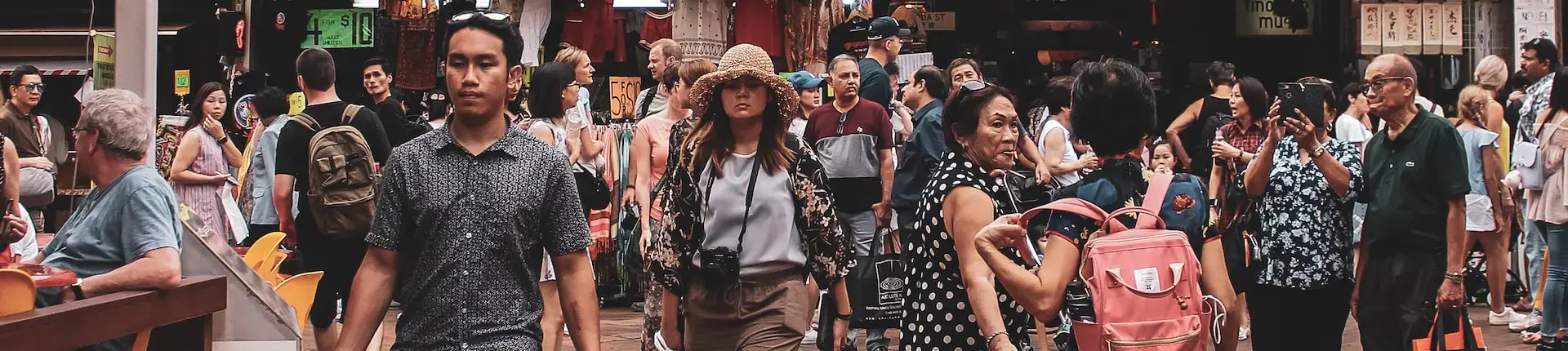 crowded street in Chinatown, Singapore