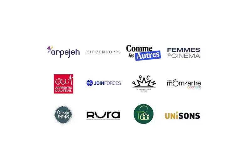 arpejeh - CitizenCorps - Comme les Autres - Femmes & Cinéma - Apprentis d'Auteuil - Join Forces - PPCM Le Plus Petit Cirque du Monde - Réseau Môm'artre - Ocean Peak - Rura - T2C - Uni'Sons