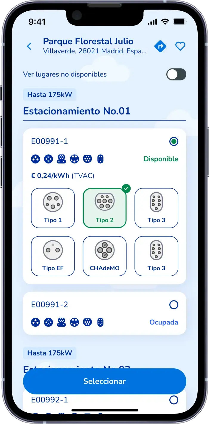 Reservar una estación de carga para vehículos eléctricos