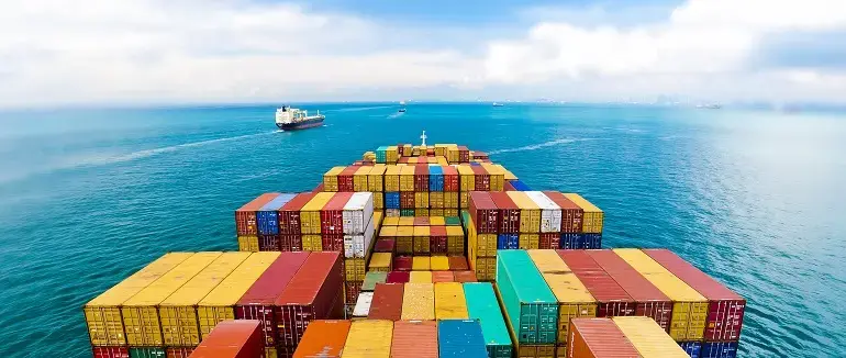 Container ship entering the port of Singapore