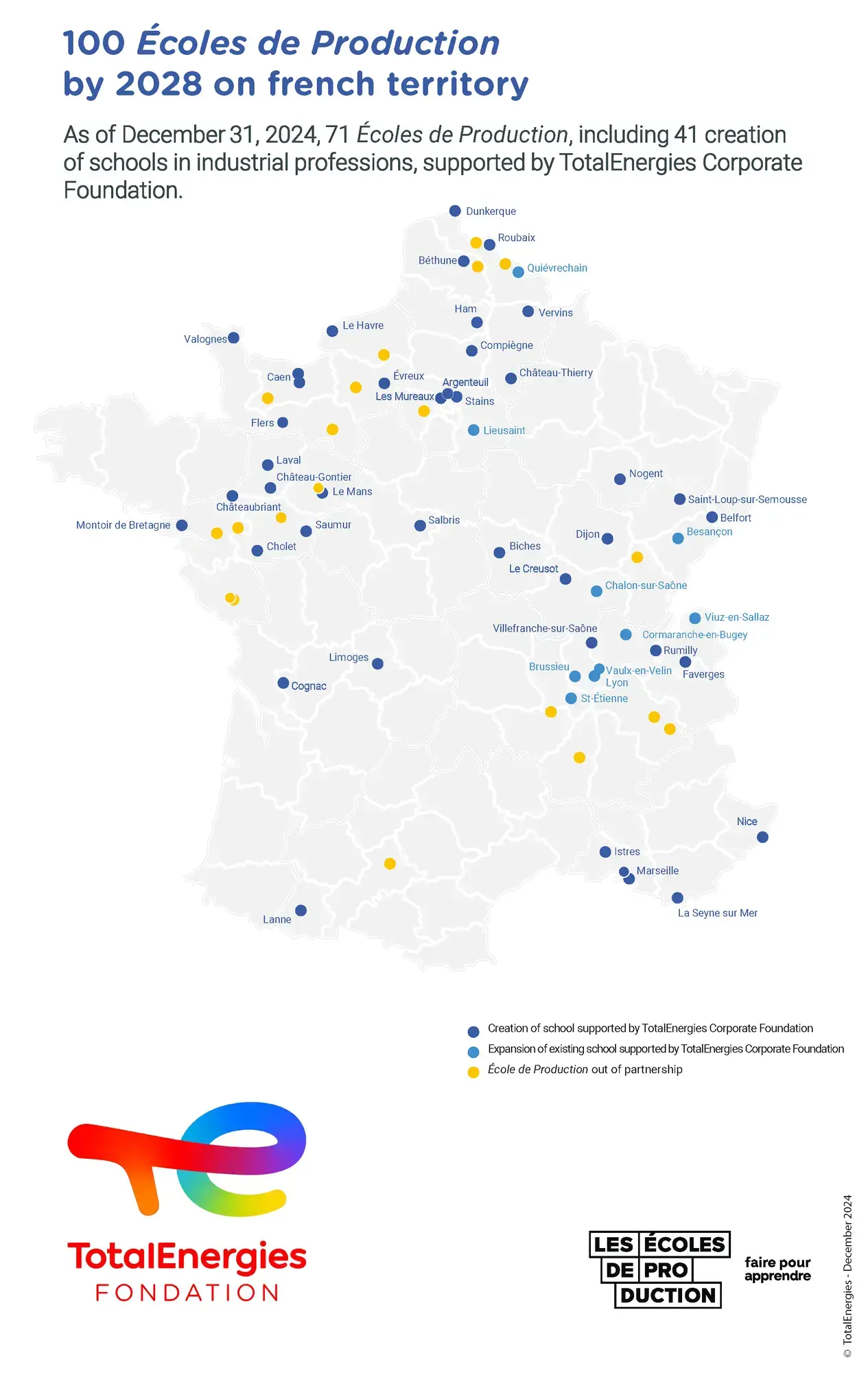 "100 écoles de production" map - see detailed description hereafter