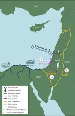 An image showing the pipelines connecting Egypt and Israel.