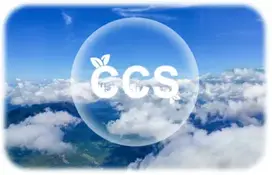 Clear bubble in the clouds with a CCS white text within it.
