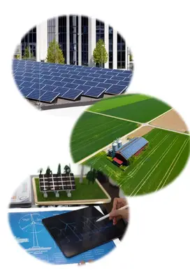 Solar panels on a roof of a corporate building