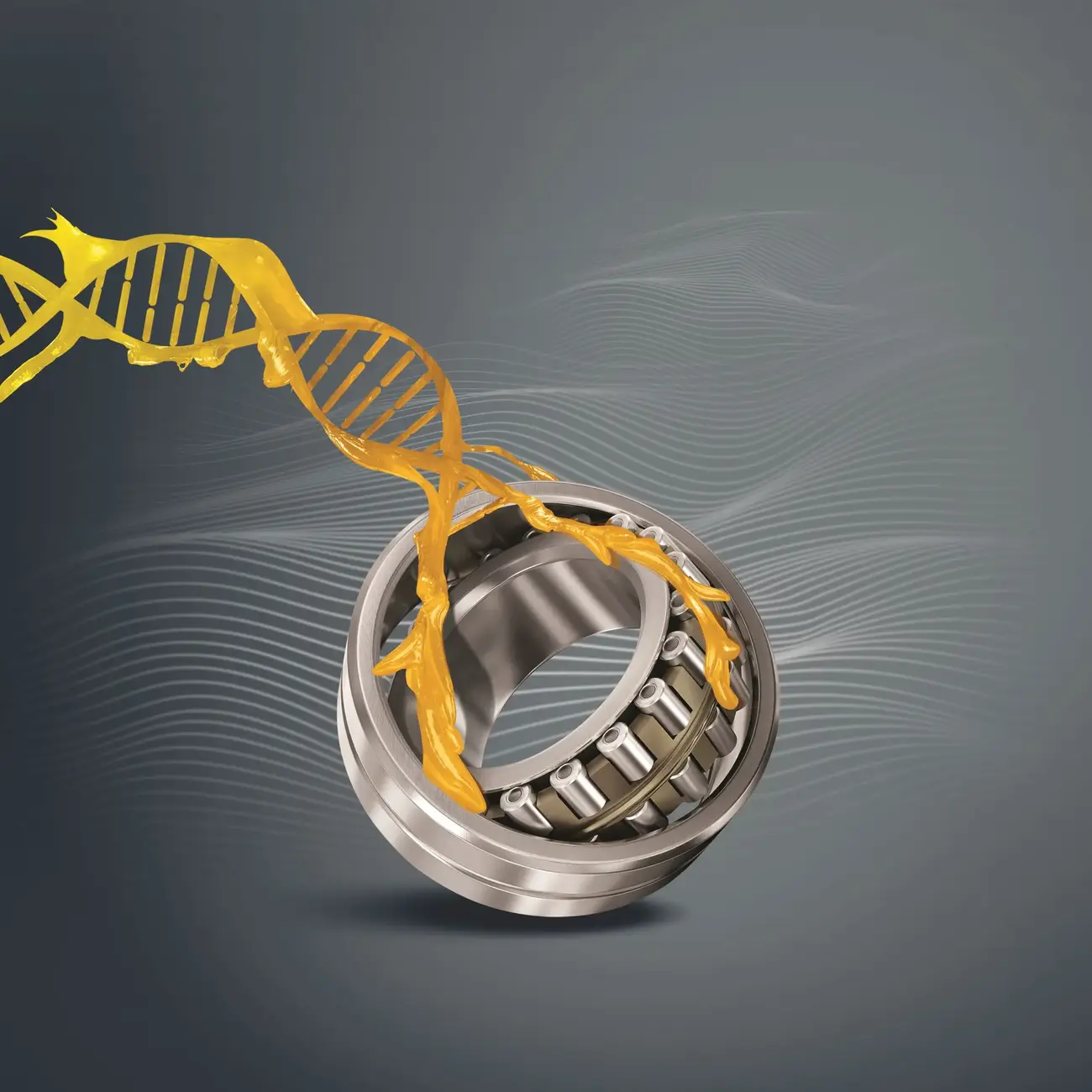 roller bearing with yellow lubricant forming a DNA strand